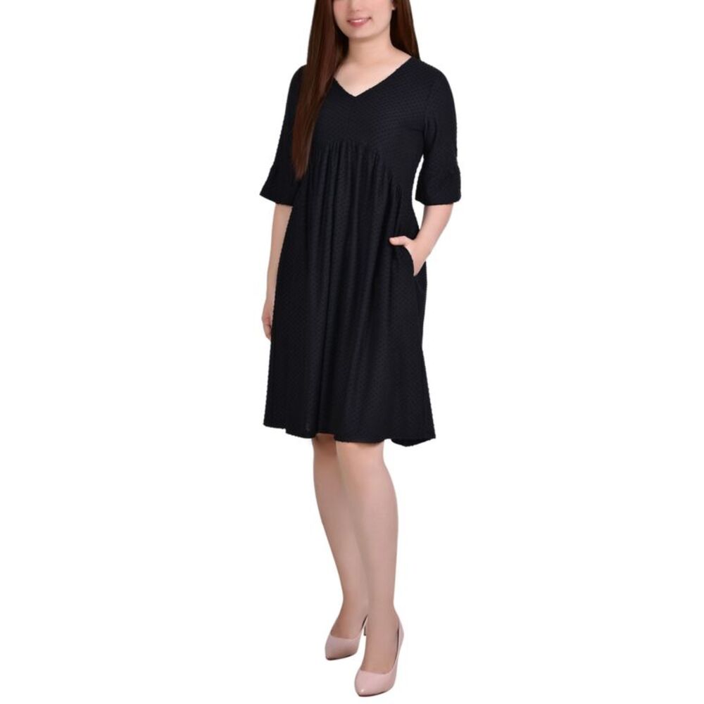 NY Collection Petite Elbow Sleeve Swiss Dot Empire Dress